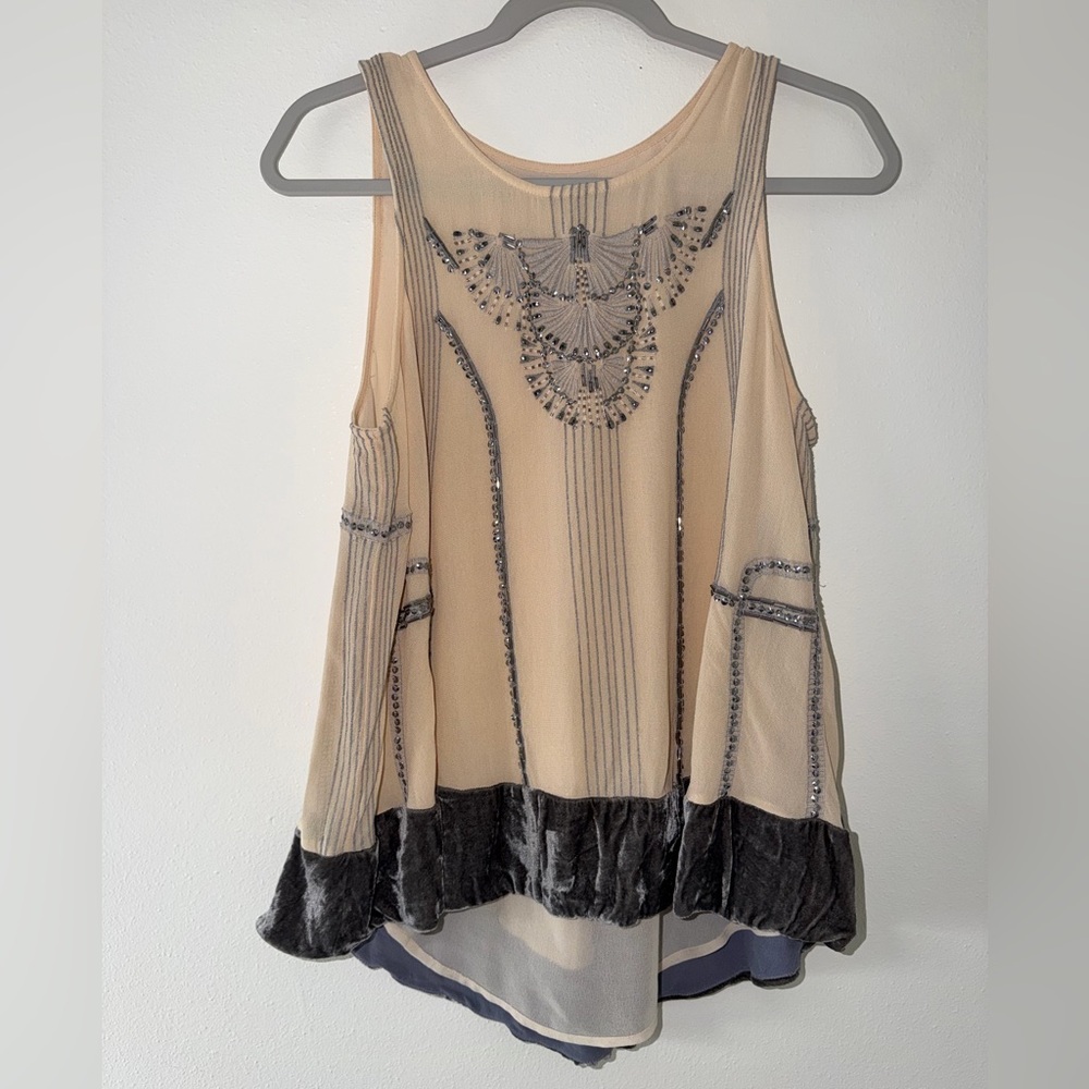 Anthropologie Moulinette Soeurs Dainty Velvet Beaded Boho Fairy Tank- medium - Picture 5 of 14